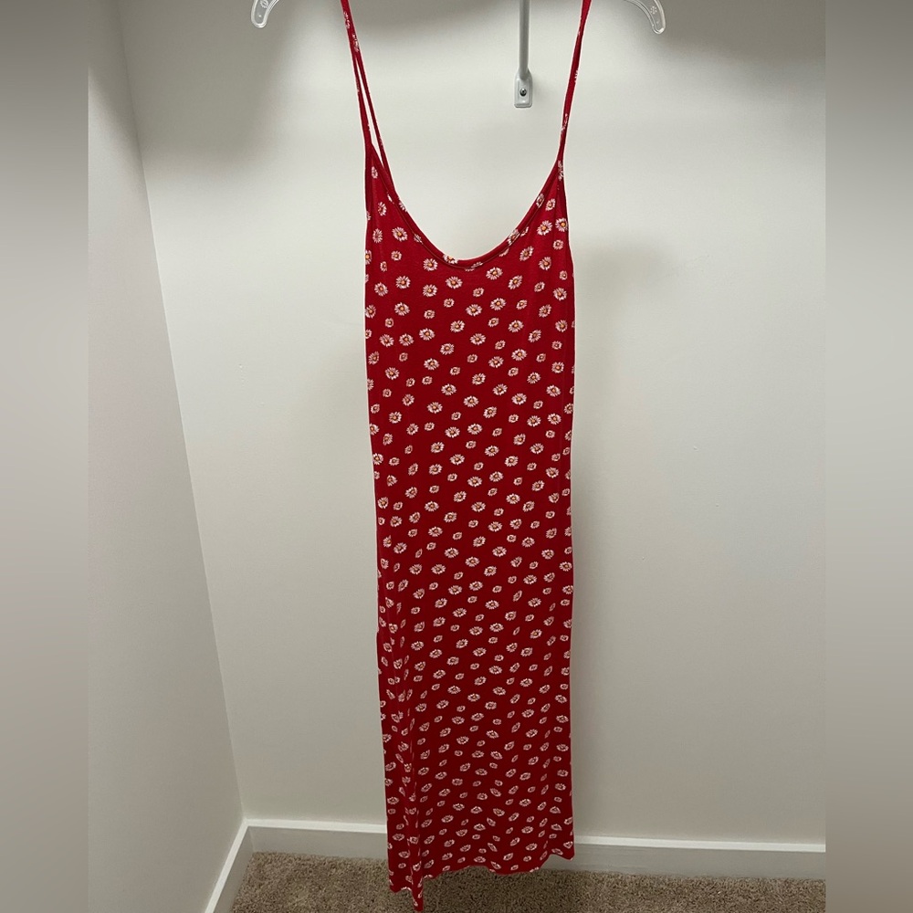 PLT Red Floral Midi Dress with side slit